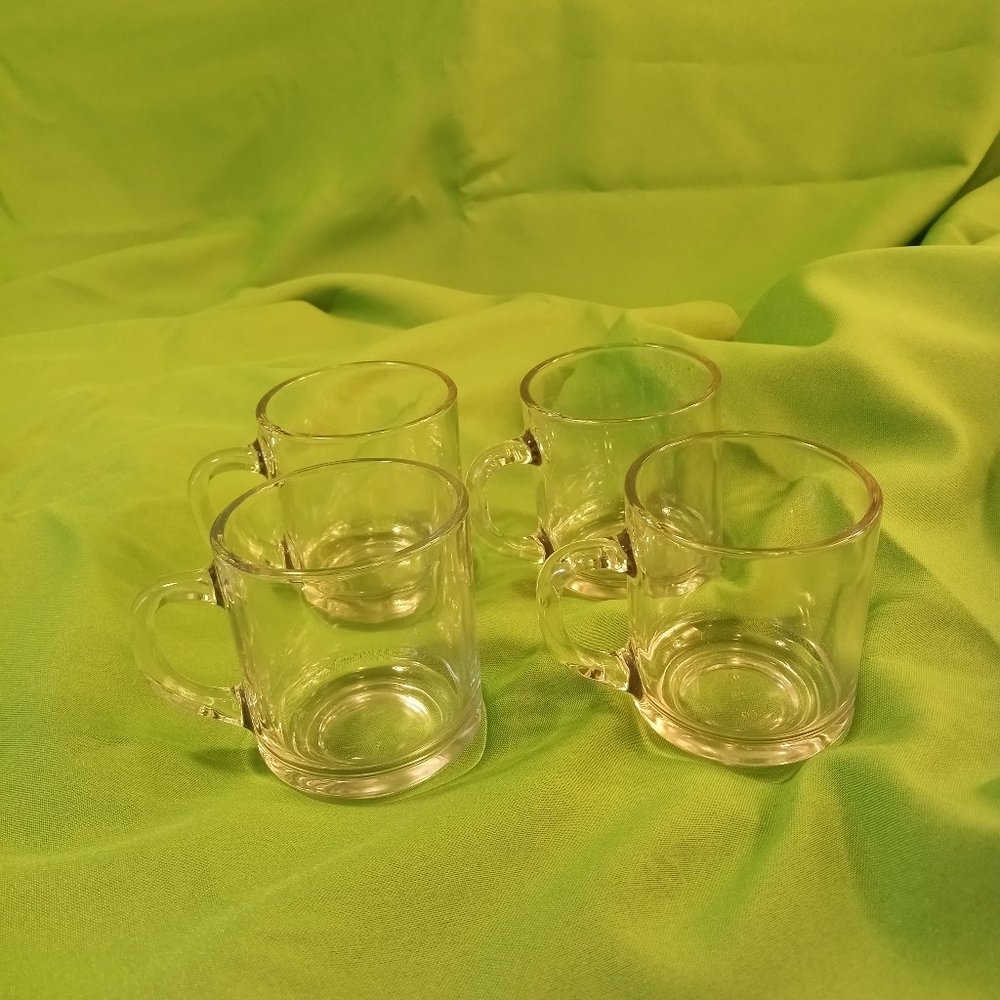 Vintage Set of 4 Clear Glass Coffee Tea Mugs made in USA -